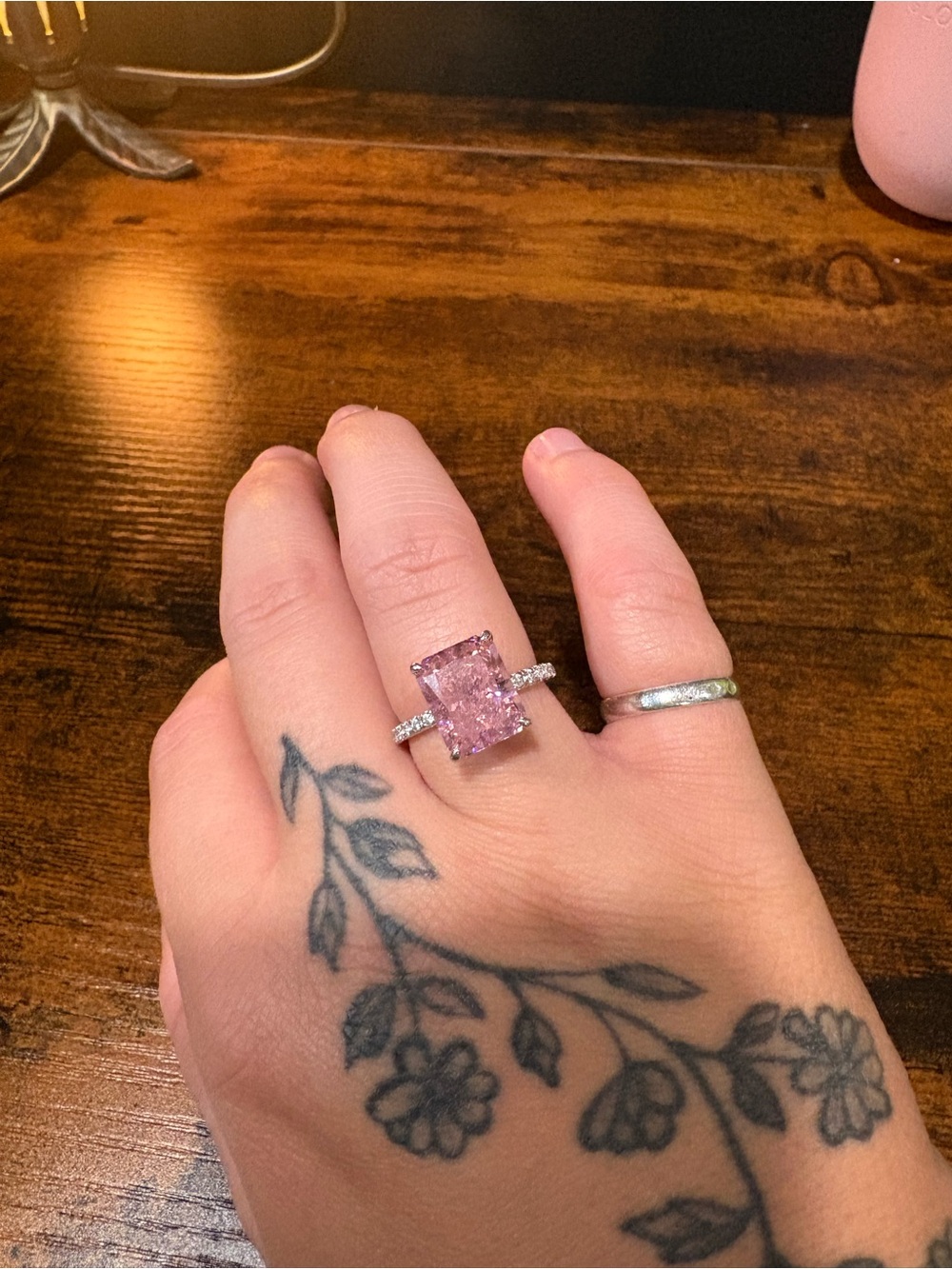 Sparkling Pink Cushion-Cut Halo Ring - Women's Pink Stone Ring